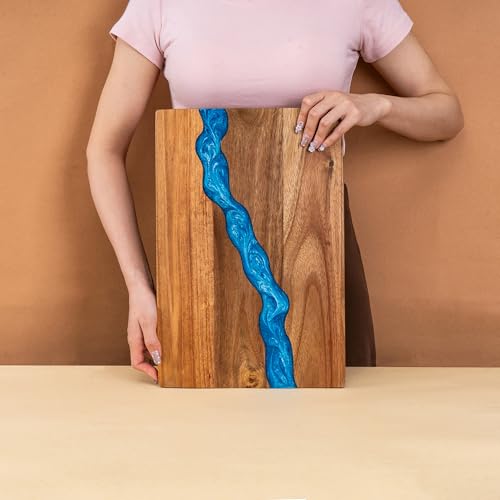 Tabla de cortar rectangular de madera y resina azul 15x10" miniatura 5
