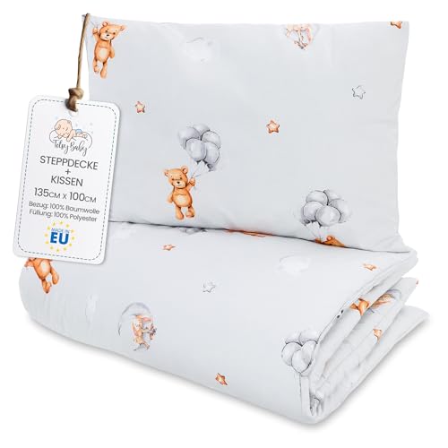 Totsy Baby Trapunta per bambino cotone 100x135 - piumono culla neonato set Imbottitura per piumone 100 x 135 cm con cuscino 40 x 60 cm per ragazzi e ragazze Oeko-Tex Orsi di peluche