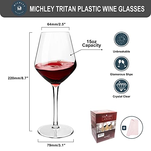 Michley Unbreakable Stemmed Wine Glass 100% Tritan Plastic Dishwasher Available Glassware 15 Oz, Set Of 6 #TOP2