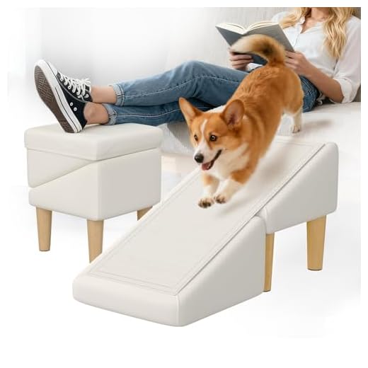 Dog Ramps for Small Dogs and Cat, Removable Non-Slip Mat & Seat Cushion, 23 Incline Foldable Dog Ramp Ottoman, Solid Wood Anti-Slip Pet Ramp, for Small Senior & Injured Dogs & Cats
