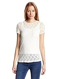 Only Hearts Women's Stretch Lace Boyfriend Pocket Tee Lined, Vanilla/Grey Pearl, Large