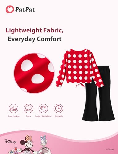 Image of Disney Frozen Princess Minnie Stitch Girl Clothes Long Sleeve Knot Front Sweatshirt Flare Pants Fall 2 Piece Outfit 2-9Y