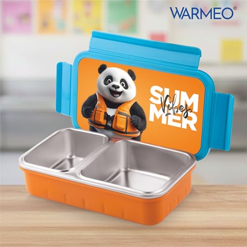 Image of WARMEO Cosmic 3D Print Insulated Lunch Box with Two Compartment BPA Free, Kids Lunch Box,Food Grade Ideal for School, Picnic,& Outdoor - 600 ml Panda, Stainless Steel