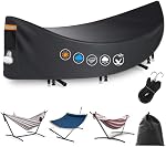 Hammock Cover Waterproof,Heavy Duty 420D Hammock Stand Covers for Outdoor,Breathable Dust Protector with 2 Air Vents,3 Windproof Buckles,Universal Cover Fits for 11-12ft Stand,All-weather Protection