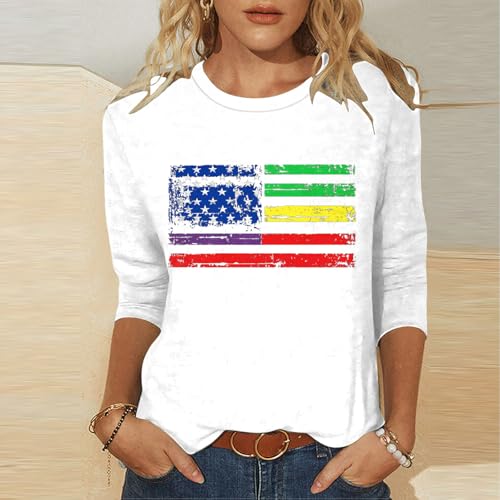 Image of Fourth of July Shirts for Women 3 /4 Sleeve Summer Tops American Flag Print T Shirt Patriotic 4th of July Shirts 2025