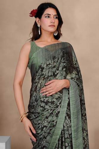 Image of MIRCHI FASHION Saree for Woman Chiffon Kalamkari Design | Professional Office Wear Lightweight Sari for All-Day Comfort with Blouse (Available in 15 Colors)