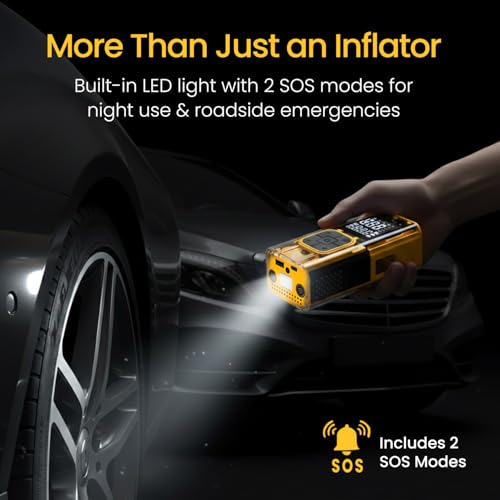 Image of Portronics Vayu 3T Transparent Portable Tyre Inflator 150 PSI with Dual 2000mAh Rechargeable Battery, Digital Display, Auto Shut-Off, LED Light with 2 SOS Modes, Type-C Air Pump for Car, Bike &Bicycle