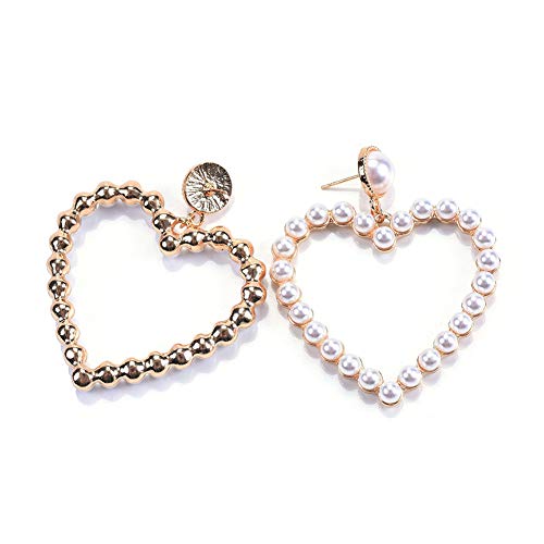 Pearl Heart Earrings Love Heart Hoop Earring Geometric Hollow Big Heart Shape Circle Loop Dangle Earrings For Women Girls Jewelry(Heart Shape) #TOP4