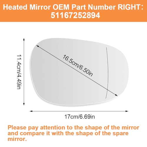 SENZEAL Wing Mirror Glass Heated Right Driver Side for BMW 1 3 Series E81 E88 E90 E91 E92 E93 LCI 2009-2012 51167252894 (Right)