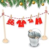 Set di Stendibiancheria con Gnomi, Set di Stendibiancheria in Miniatura, Porta Elfo Natale Kit, Gnomo Accessori Natale per Decorazioni Natalizie e casa delle bambole