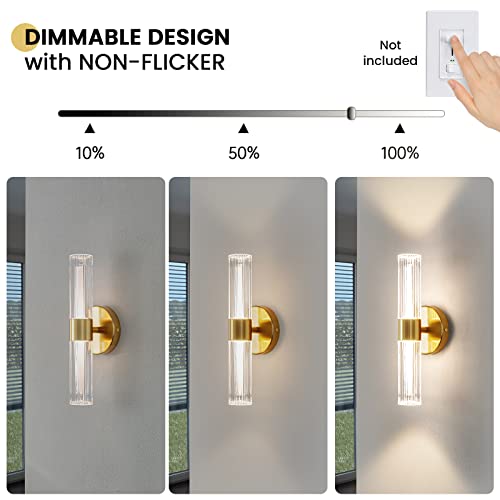 Epinl Gold Wall Sconces Set Of Two - Modern Sconces Wall Lighting Acrylic Shade Hardwired 14W 3000K Dimmable Led Wall Mounted Lights Indoor Bathroom Light Fixtures For Bedroom Living Room Stairs #TOP2