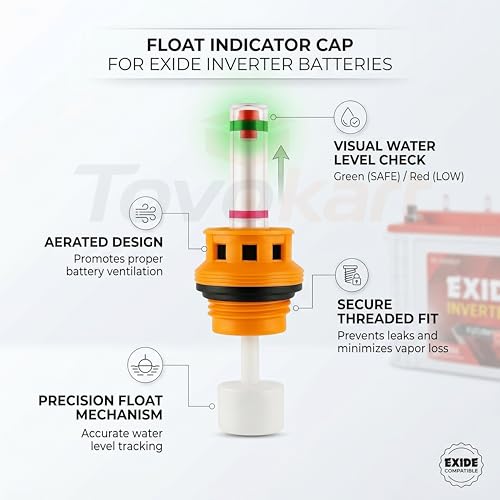 Image of Exide Batteries Compatible [NOT for Other Batteries] Inverter Battery Water Level Float Indicator Cap Set with Fumes Filtration (2 Sets for 2 Batteries -12 nos)