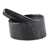 RSVP International Black Marble Mortar & Pestle, 6 Ounce | Grind Spices, Powder Pesto, Mash Herbs, C