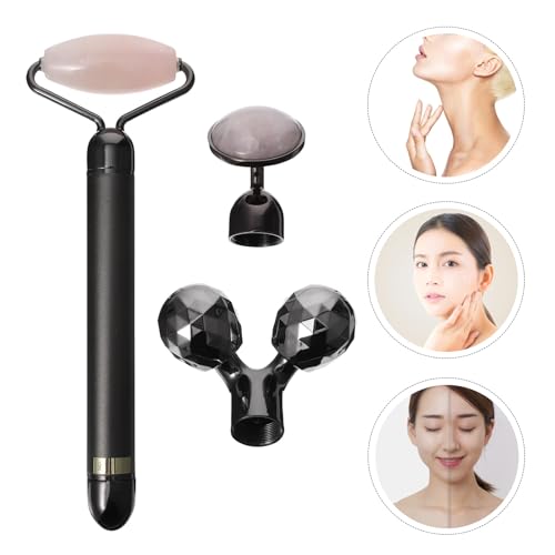 HOMSFOU Rodillo Facial Eléctrico de Jade Natural Rodillo de Cuarzo Rosa, Masajeador Antienvejecimiento para Rostro y Contorno de Ojos, Herramienta de Masaje Facial para Cuidado - imagen 6