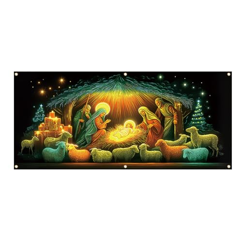 Couverture de porte de Noël religieuse XXL pour décorer facilement une grande entrée de maison