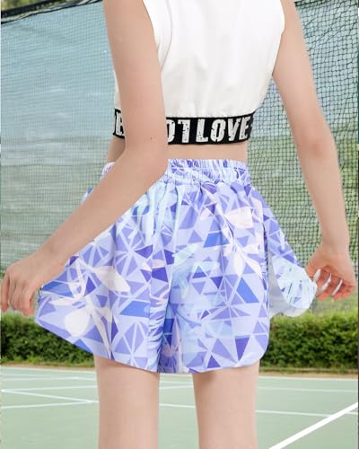 JiAmy Girls Athletic Shorts with Pockets Flowy Butterfly Sports Running Dance 2-in-1 Shorts for Girls 6-14 Years2