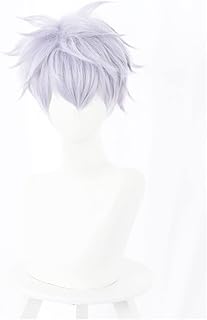 Anime Jujutsu Kaisen Gojo Satoru Cosplay Wig Hallween Christmas Party Wigs for Boys Girls (Silver White)