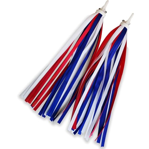 Theaque 1Pair Patriotic Bike Streamers Bike Tassels Ribbon 4th of July Bike Decorations for Bicycle Scooter Tricycle Handlebar Red White Blue Bike Ornaments