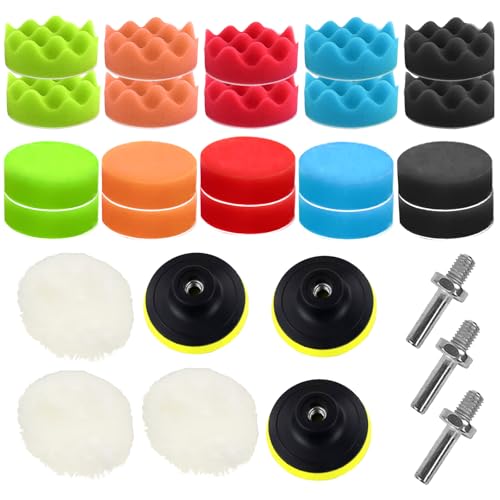 Car Poloshing Pads for Drill, 29 Pieces 3 Inch Drill Polishing Pads, Buffer Polishing Pads Kit, Foam Polish Pads Drill Attachment, Car Polishing Pads Kit for Cordless Screwdrivers Polishing Machines