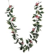 YRDQNCraft 5.75FT Christmas Garland Holly Berry Garland Christmas Rattan Red Berries Holiday Deco...