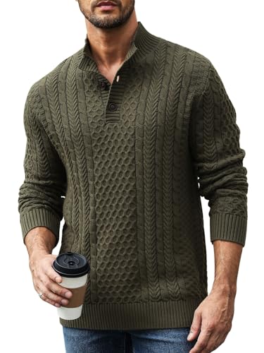 Mens Stand Collar Pullover Sweater Slim Fit Button Casual Knitted Sweaters Twisted Thermal Fashion Henley Sweater