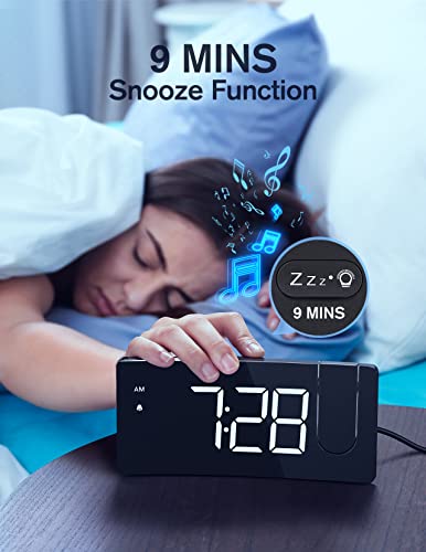 Digital Alarm Clock, 180° Projection Alarm Clock With Large Display, 3-Level Brightness, Usb Charge Port, 9 Min Snooze, 12/24H, Battery Backup, Alarm Clock For Bedroom, Elders, Kids, Heavy Sleeper #TOP4