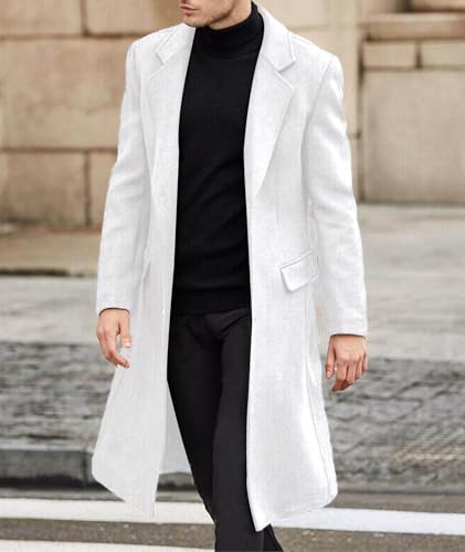 image for SOMTHRON Men's Casual Trench Coat Slim Fit Notched Collar Long Jacket 