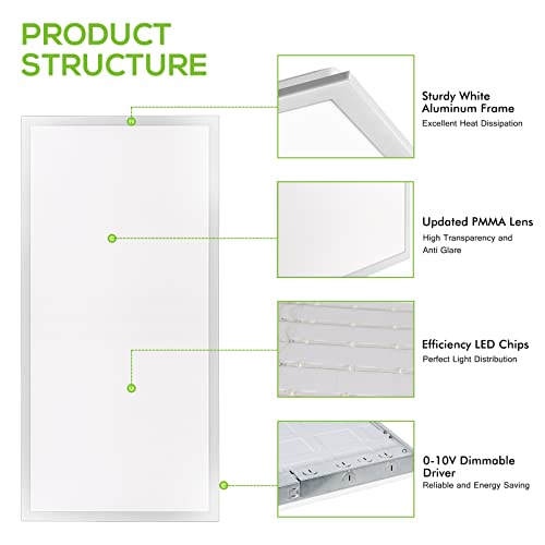 Hykolity 6 Pack 2X4 Ft Led Flat Panel Troffer Light, 50W 4000K Recessed Back-Lit Drop Ceiling Light, 6500Lm Lay In Fixture For Office, 0-10V Dimmable, 3-Lamp F32T8 Fixture Replacement #TOP2