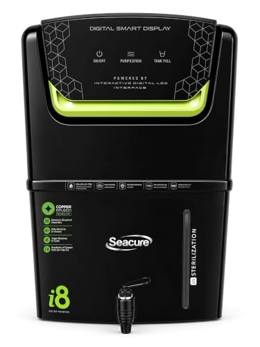 Image of Seacure Aqua i8 RO Water Purifier | RO + UV + UF + Copper Alkaline + TDS Adjuster | 10 Stage Purification | High TDS | Inbuilt TDS Adjuster | Fully Automatic Function | 12L Tank | 1 Year Warranty