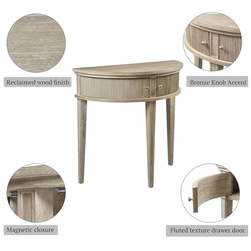 Martha Stewart Crestview Hall Console Table for Entryway with Storage, Solid Rubber Wood Frame, Vintage Demilune Shape, Bronze Knobs, Farmhouse Living Room Furniture Décor, 36" Wide Reclaimed Greige by Martha Stewart - Used condition - Image 3