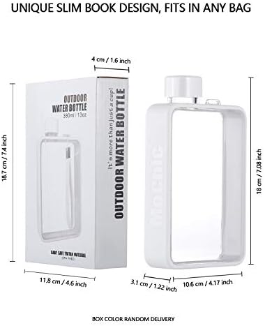 MoChic Flat Water Bottle Travel Flask Portable Travel Mug BPA Free A5 Water Bottle for Sports Camping Gym Fitness Outdoor 13oz Fit in Any Bag(White)