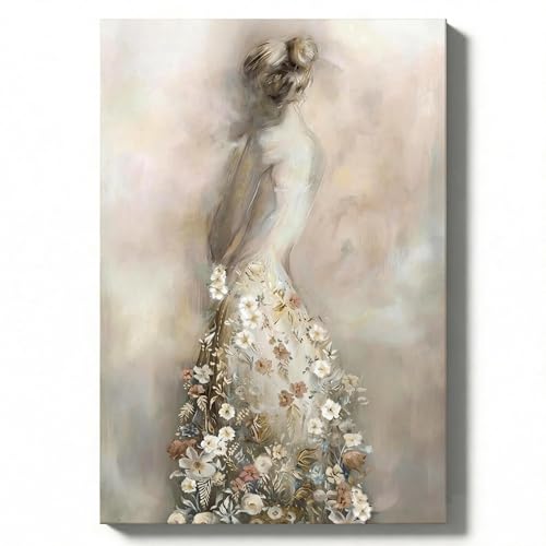 IUI Modern Floral Woman Canvas Wall Art, Elegant Botanical Portrait