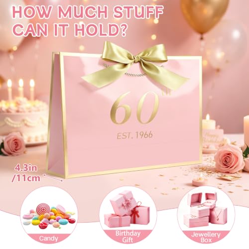 Image of JMANNI Birthday Gift Bag with Card and Tissue Paper for Men Women Him, Elegant Pink Gold Anniversary Keepsake Party Present Shopping Paper Bags for Gifts Wrapping Pink / 13 inch Large /EST.1966 60th