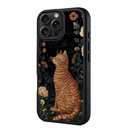 kadezia for iPhone 16 Pro Case 6.3 inch Orange Tabby Cat Floral, Compatible with MagSafe, Matte Semi Transparent, Artistic Cozy, Cat Fans, Daily Gift