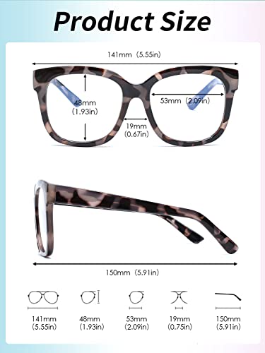 Jim Halo Blue Light Blocker Glasses for Women Oversized Square Computer Glasses Metal CP Temples Grey Tortoise - Image 4