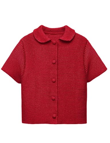 Tanming Womens Cardigan Sweaters Soft Chunky Knit Top Short Sleeve Button Loose Outerwear Sweater