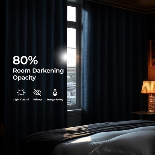 Image of HPD Half Price Drapes Grommet Linen Curtains 120 Inches Long Room Darkening Curtains for Bedroom & Living Room (1 Panel), 50W x 120L, Nightfall Navy