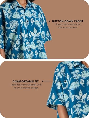 Image of Leriya Fashion Women's Floral Print Summer Shirt| Short Sleeve Button Down Casual Blouse| Lightweight Beach Vacation Top for Women