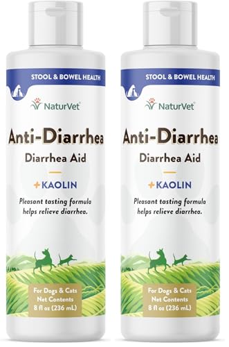 NaturVet Anti-Diarrhea Liquid Pet Supplement Plus Kaolin – Helps Alleviate Discomfort, Cramping, Irritation from Diarrhea for Dogs, Cats – Great Taste – 8 Oz. (Pack of 2)