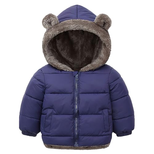 Kids Boys Fleece Lined Jacket Winter Warm Hooded Coat Zipper Outerwear for 1-6 Years