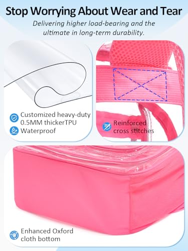 Image of Double-Layer Clear Backpack Heavy Duty, 17 Inch Large Clear Bookbag, Transparent See Through Backpack For School, Work, College, Travel, Sport- Peach Pink