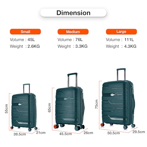 Image of Nasher Miles Polypropylene 360 Degree Paris Hard-Sided Check-in Luggage 28 inch | 75cm | 8 Wheels Large Trolley Bag for Travel | Suitcase (Dark Green)