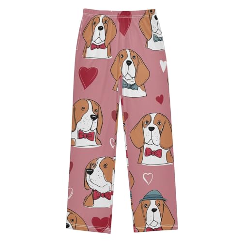 Beagle Love Hearts Boys Long Pants Soft Trousers Elastic Waist Kids Lounge Bottoms with Pockets S-XL