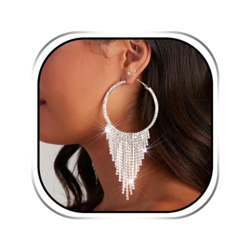 EARENT Rhinestone Earrings Silver Dangling Chandelier Earring for Women