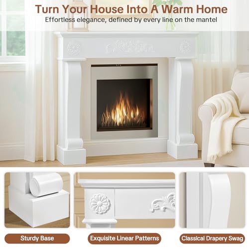 Image of HOMEDIARY Fireplace Mantel Surround, Modern White Fireplace Mantel Frames with Legs for Living Room, Premium MDF with Solid Wood, Decorative Fireplace Surround for Holidays, Anti-Tipping & Waterproof
