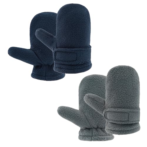 RAOEXI Manoplas de invierno para niños pequeños forradas con forro polar fáciles de poner para bebés y niñas, B-gris y azul marino, M (1-2 Years)