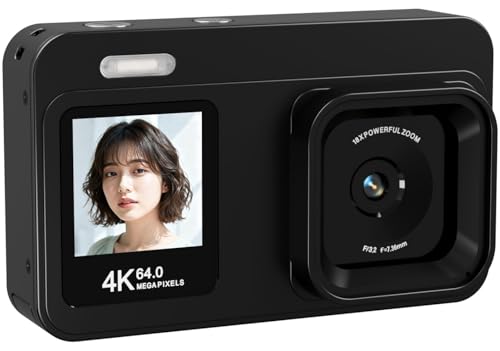 Fesaymi デジタルカメラ 4K 6400万画素 デジカメ 32GB TFカード付き 自撮り機能 18Xデジタルズーム 2.8インチ IPSスクリーン AFオートフォーカス 充電式YouTubeカメラ 初心者向け ウェブカメラ 子供用 誕生日 VLOG クリスマス 新年 軽量 携帯便利 日本語説明書 予備バッテリー2枚 (4K ブラック)