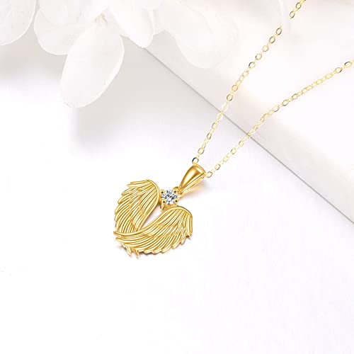 Elfront 14K Solid Yellow Gold Angel Wings Necklace Guardian Angel Wings Pendant Jewelry For Women Girls Jewelry Gifts #TOP1