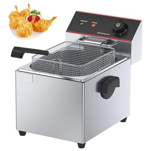 MiBoce Freidora eléctrica comercial, 8L/12L/15L, con cesta y tapa, temperatura ajustable de 60-200 ℃, para restaurantes comerciales y familiares