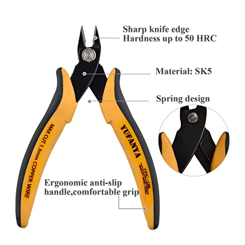 2pcs Wire Cutters,Micro Flush Cutters,Electrical Wire Cutters,Cutting Pliers,Flush Pliers Diagonal Side Cutters Wire Cutter Snips with Soft Grip for DIY Craft and Jewelry(Yellow) - Image 3